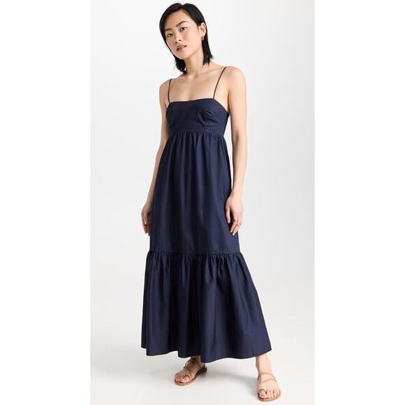 XIRENA Freya Dress Navy Blue Cotton Smocked Maxi Ruffle Hem Tuckernuck - Picture 6 of 14